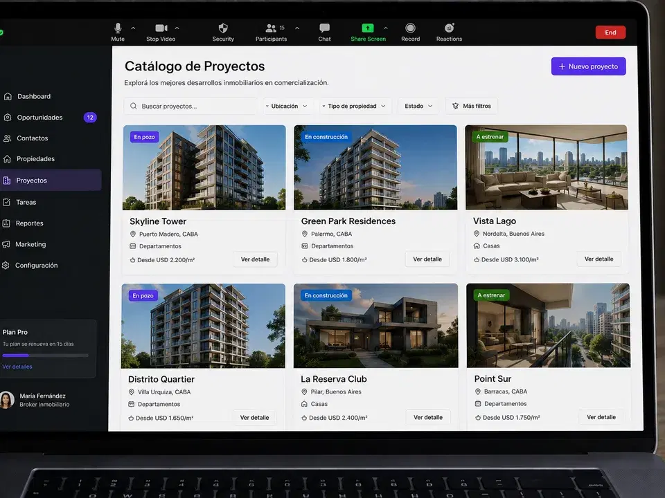Catálogo de proyectos en el BackOffice de Propital